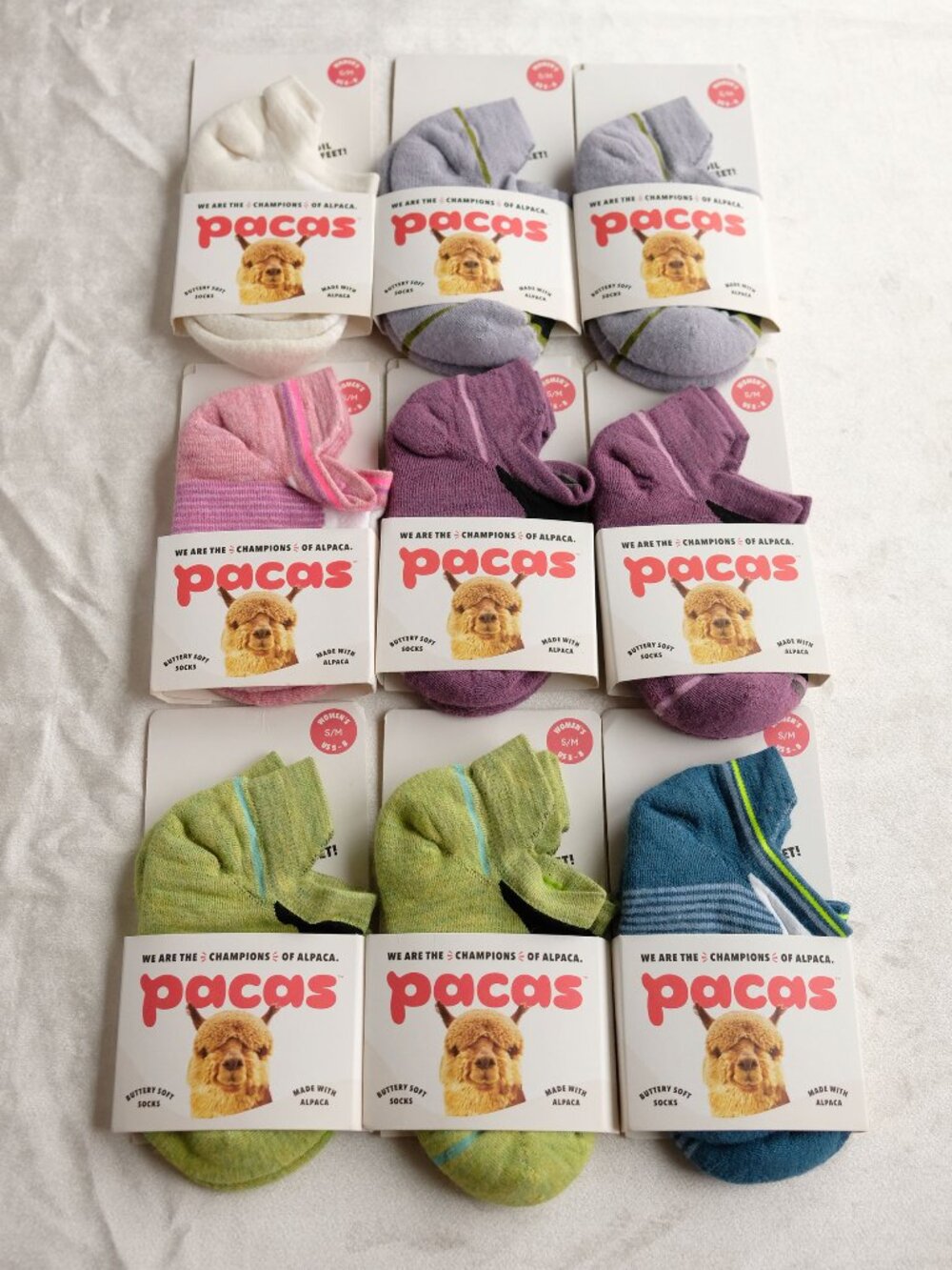 NIB Pacas Alpaca Wool Performance Socks, low-cut, 9 pairs, S/M, multicolor